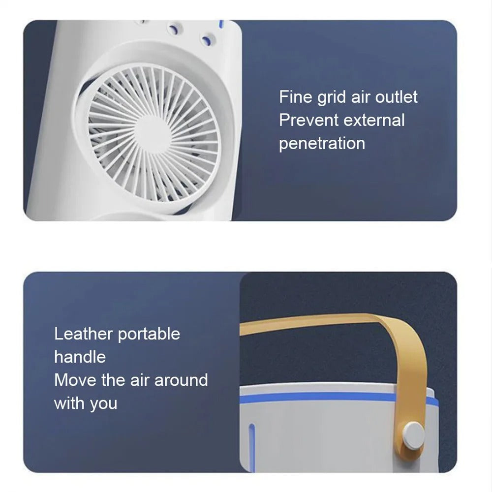 Dual Head Spray Tower Fan with Remote Control, Humidifier, Rechargeable Desk Fan with 3 Wind Speeds for Home, Office, Travel, and Camping