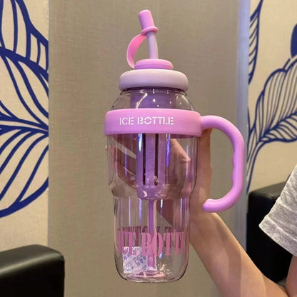1PC 1300ML Portable Plastic Cup Large Capacity Plastic Straw Drinking Bottle Outdoor Travel Portable Gym Fitness Summer Water Cup