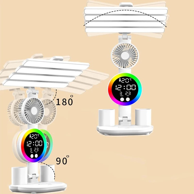 3 In 1 LED Fan With Desk Lamp, Rechargeable LED Desk Lamp with Fan, Portable LED Reading Lamp, Multifunctional Desk Lamp with Phone Holder
