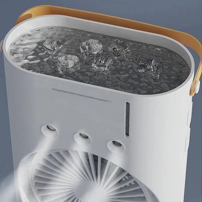 Dual Head Spray Tower Fan with Remote Control, Humidifier, Rechargeable Desk Fan with 3 Wind Speeds for Home, Office, Travel, and Camping
