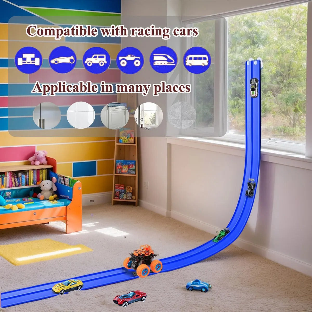 Flexible Race Track Kids Toy DIY Double Lane Racing Car Ramp