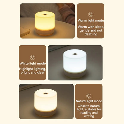 Night Light - Dimmable USB Rechargeable Desk Lamp with Adjustable Brightness, Modern White Cylindrical Design for Bedroom, Living Room, and Office Ambiance