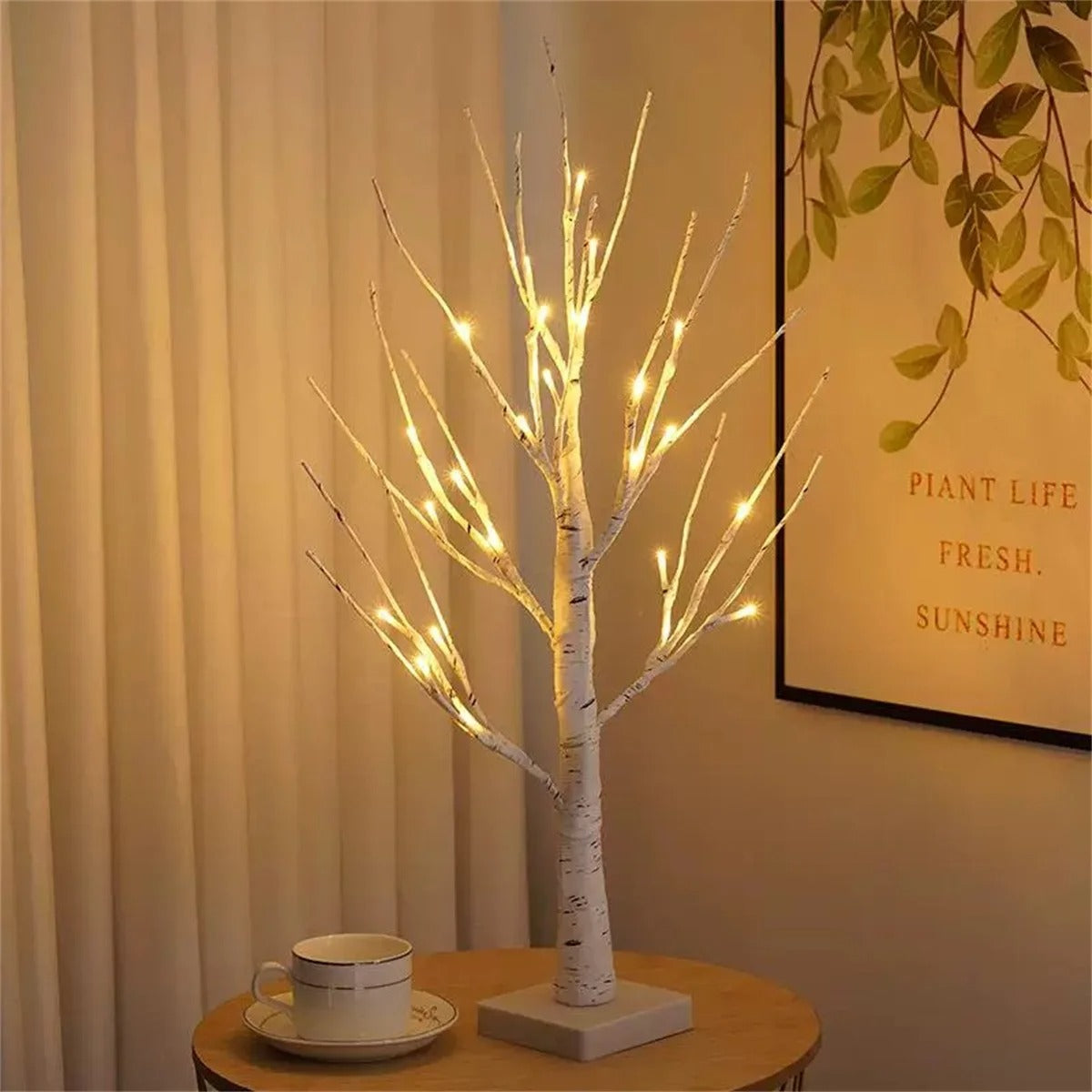 Birch tree lamp with 3 battery packs led lamp