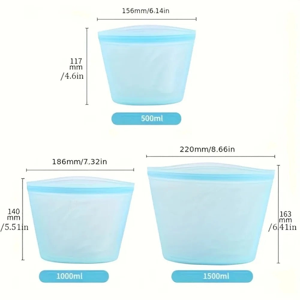 Reusable silicone food storage bags, leak-proof stand-up pouches