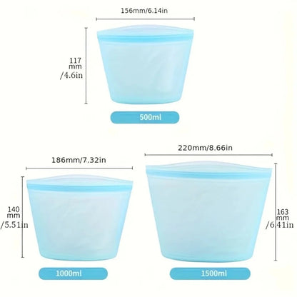 Reusable silicone food storage bags, leak-proof stand-up pouches