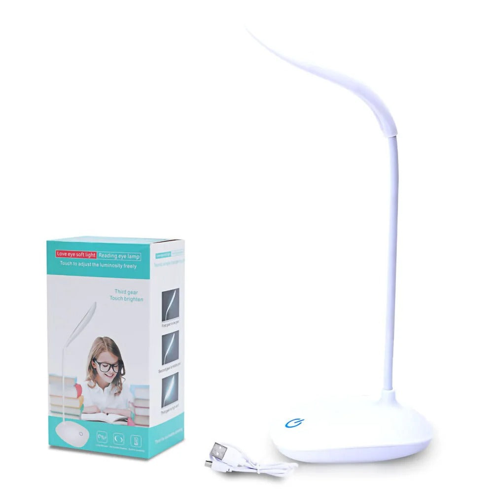 LED Desk Lamp for Study & Bedroom USB Rechargeable Eye Caring Light 360° Flexible Arm 3 Modes Night Table Lamp & Student Reading Light