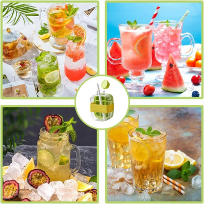 Ice cube bottle with straw, 2-in-1 touchless push-type ice cube bottle, easy-to-detach water bottle ice mold