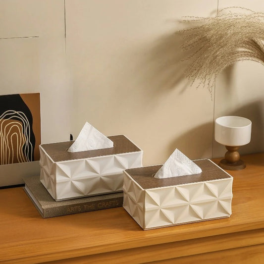 Large Capacity Wrinkle Tissue Box, Minimalist Desktop Organizer with Thick Solid Wood Lid, Space-Saving Home Storage Decor