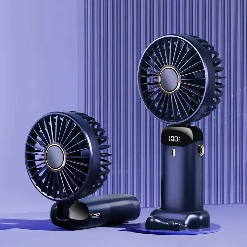 Portable Handheld Mini Fan 3000mAh Foldable Neck Hanging Fans 5 Speed Adjustable USB Charging Fan with Phone Stand and Screen