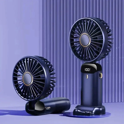 Portable Handheld Mini Fan 3000mAh Foldable Neck Hanging Fans 5 Speed Adjustable USB Charging Fan with Phone Stand and Screen