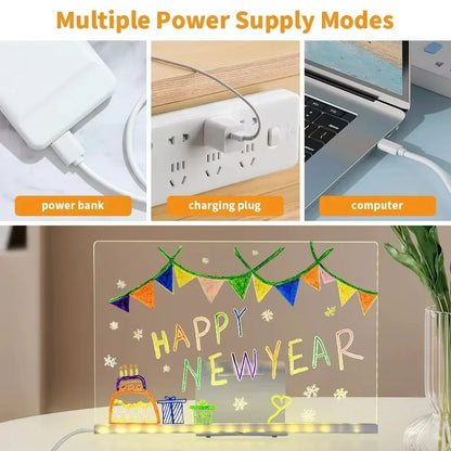 LED Notice Board DIY Acrylic Message Board Kids Drawing Board