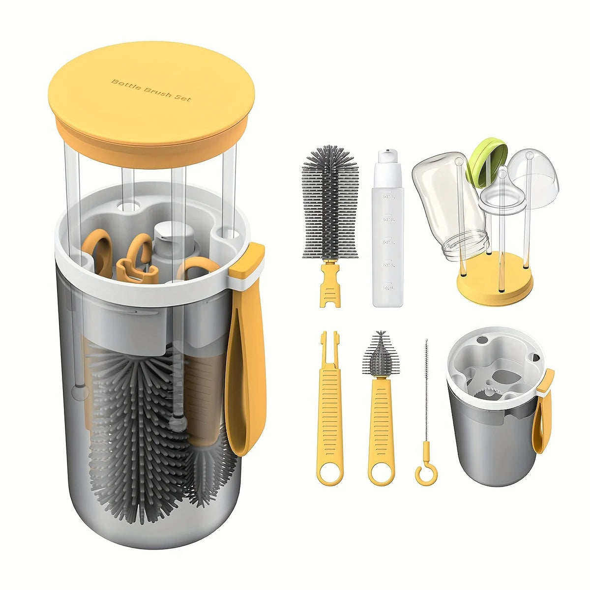 Portable Bottle Brush Set Silicone Bottle Brush Nipple Brush Drain Rack for Travel