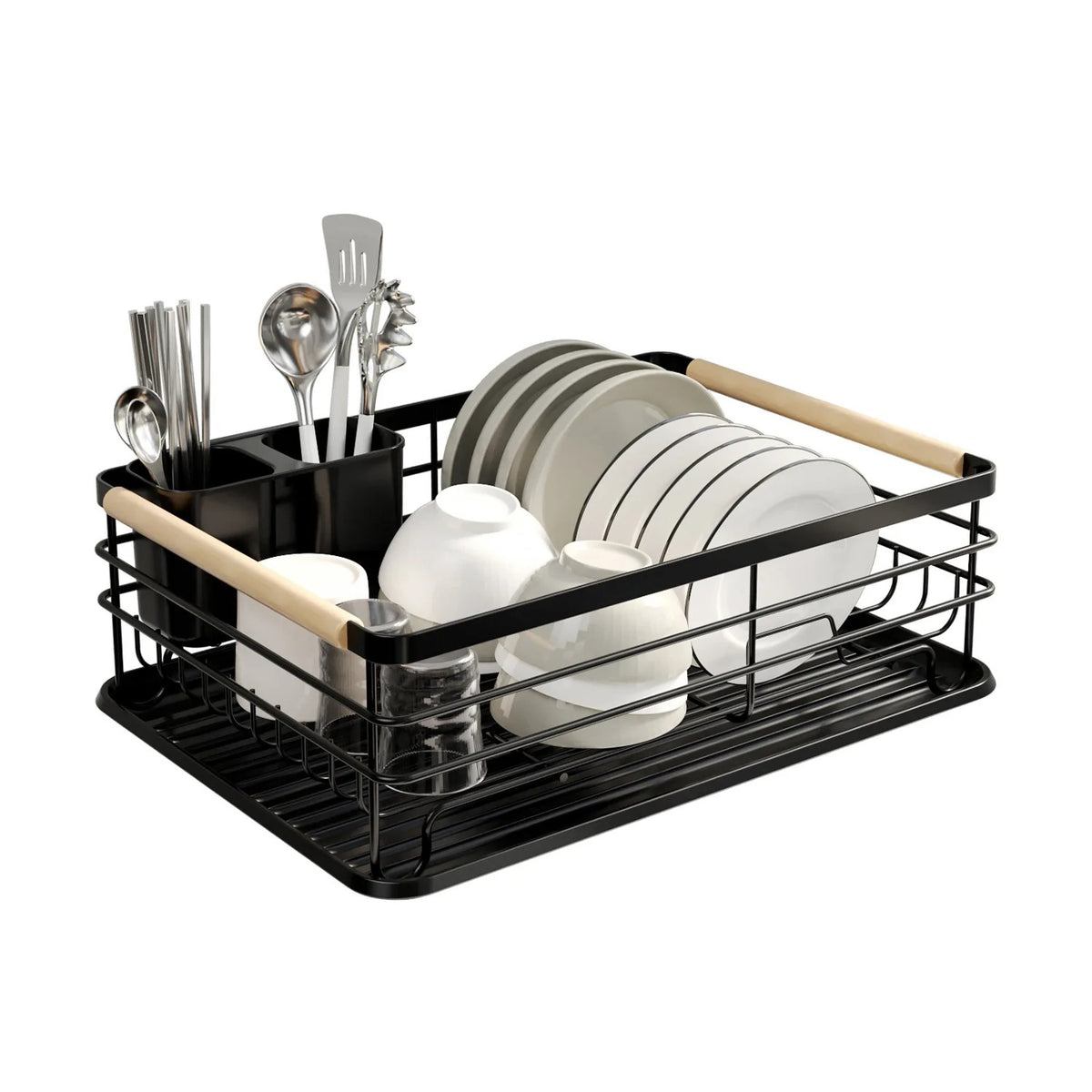 Metal Dish Rack With Wooden Handle
