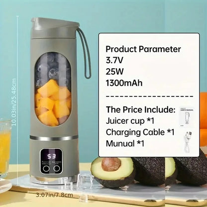 450ml Rechargeable Fruit Juicer, Portable Blender for Shakes, Mini Portable Electric Juicer