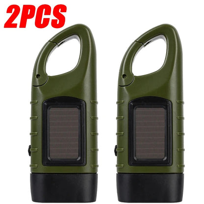 Hand Crank Solar Powered Flashlight, Emergency Rechargeable LED Survival Light with Quick Snap Carbiner