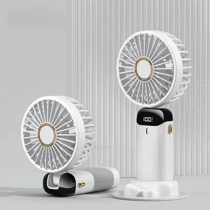 Portable Handheld Mini Fan 3000mAh Foldable Neck Hanging Fans 5 Speed Adjustable USB Charging Fan with Phone Stand and Screen