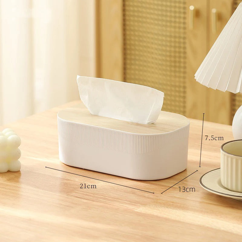 Plastic tissue box with wooden lid Scandinavian simplicity Style