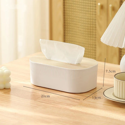 Plastic tissue box with wooden lid Scandinavian simplicity Style