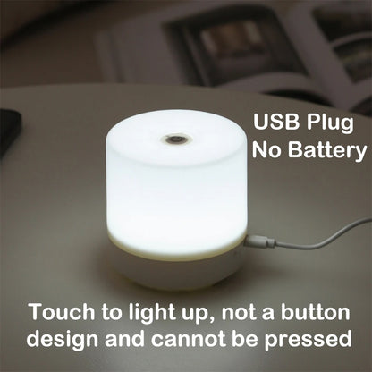Night Light - Dimmable USB Rechargeable Desk Lamp with Adjustable Brightness, Modern White Cylindrical Design for Bedroom, Living Room, and Office Ambiance