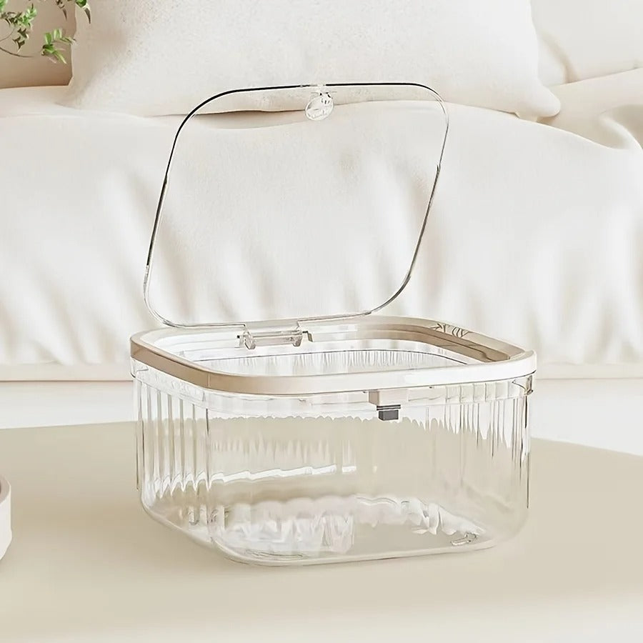 push button desktop organizer with lid