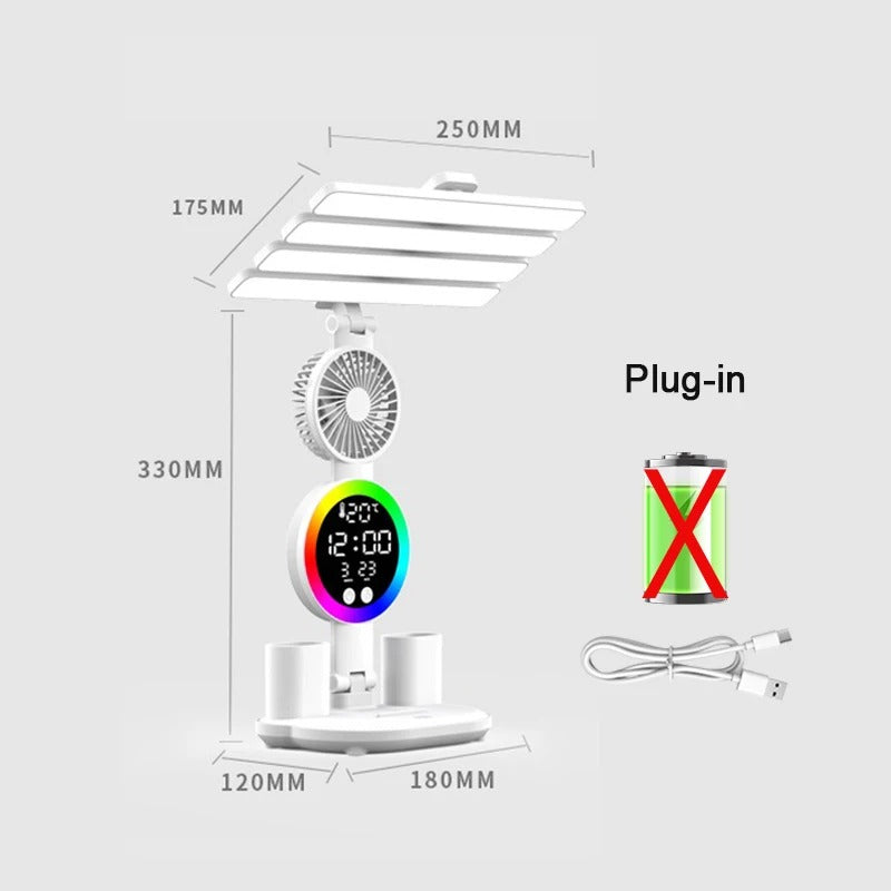 3 In 1 LED Fan With Desk Lamp, Rechargeable LED Desk Lamp with Fan, Portable LED Reading Lamp, Multifunctional Desk Lamp with Phone Holder