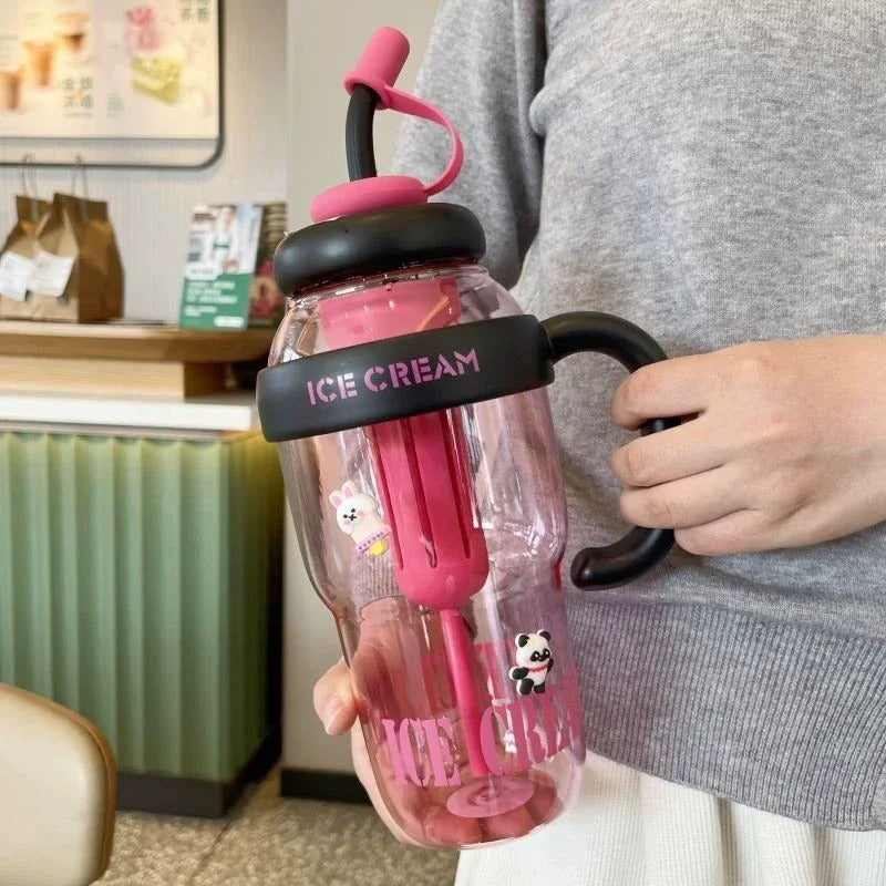 1PC 1300ML Portable Plastic Cup Large Capacity Plastic Straw Drinking Bottle Outdoor Travel Portable Gym Fitness Summer Water Cup