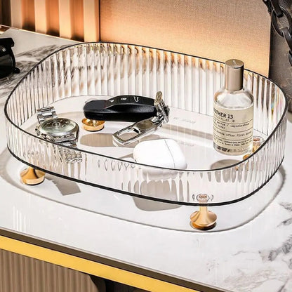 Large Capacity Makeup Perfume Organizer Anti-Slip with Gold Stand Bathroom Vanity Tray Transparent Cosmetics Desktop Storage Box
