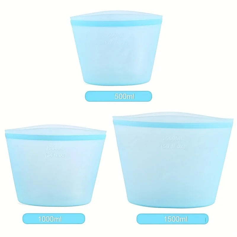 Reusable silicone food storage bags, leak-proof stand-up pouches