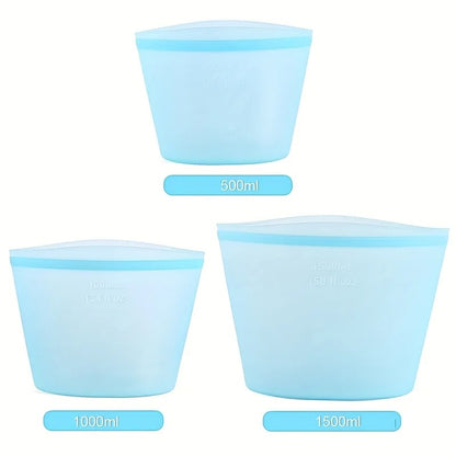 Reusable silicone food storage bags, leak-proof stand-up pouches