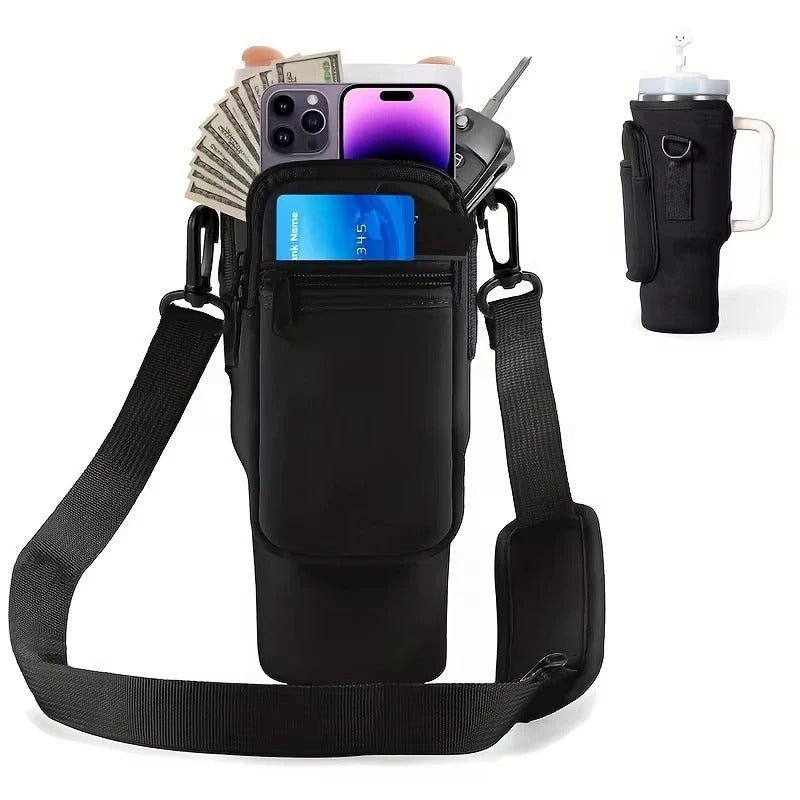 Water bottle carrying case with phone pocket for Stanley Cup 40oz, water bottle holder adjustable strap Stanley Cup accessories