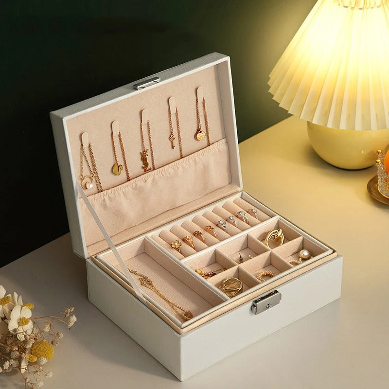 Portable Princess Cosmetics Box Small Simple Earrings Bracelet Ring Double-Layer Jewelry Box Necklace Storage Box