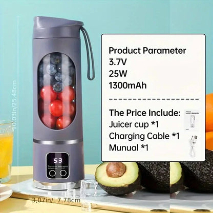 450ml Rechargeable Fruit Juicer, Portable Blender for Shakes, Mini Portable Electric Juicer