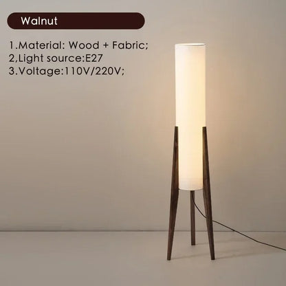 Japanese Wabi-Sabi floor lamp made of solid black walnut wood, Zen atmosphere